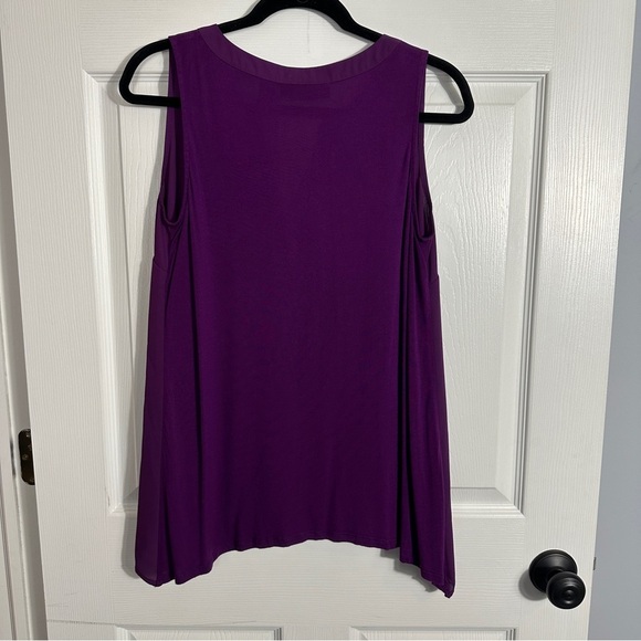 INC size L purple sleeveless top, chiffon front/jersey back, v neck, summer - Picture 7 of 8